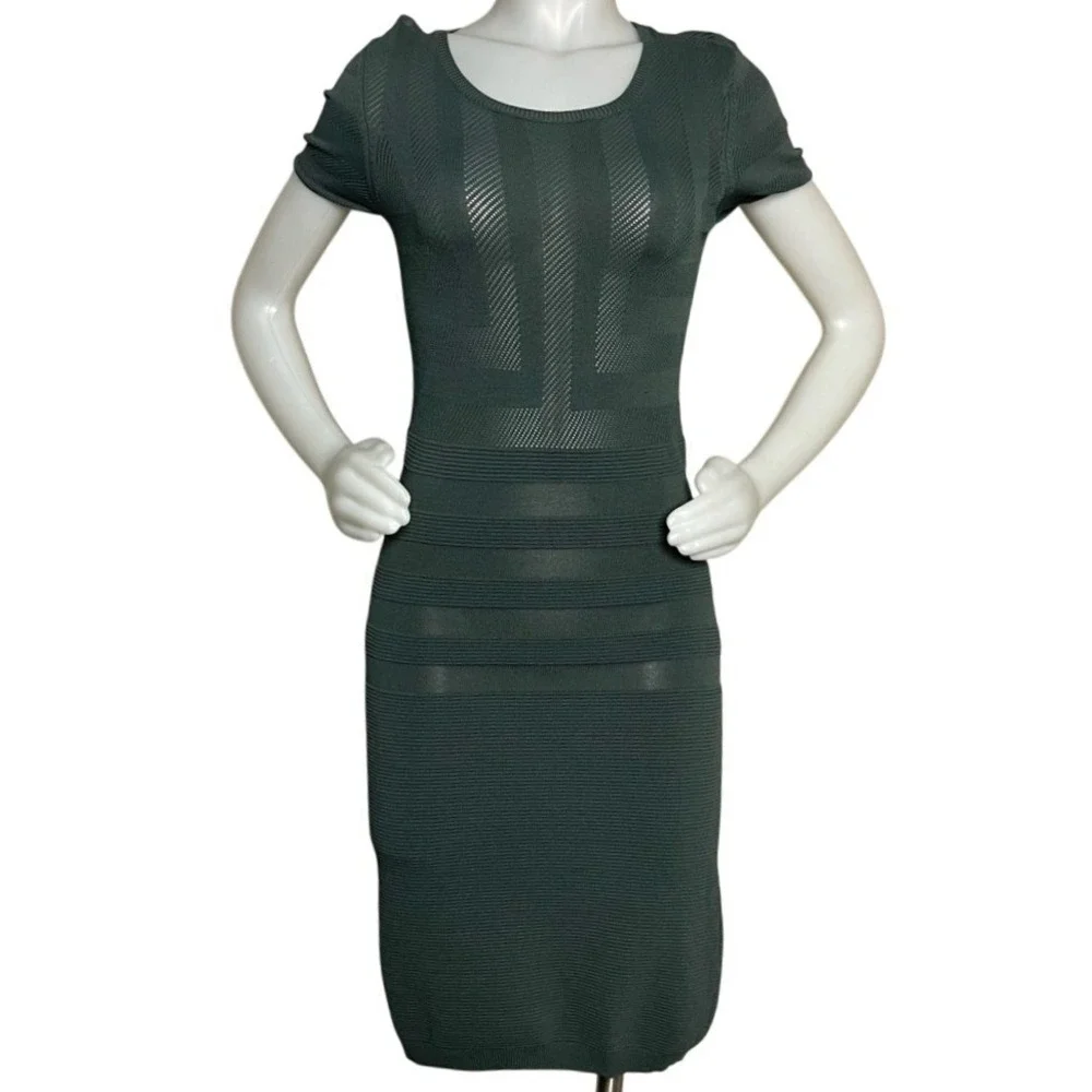 French Connection | Dresses | French Connection Green Sheer Short Sleeve  Bodycon Mini Dress | Poshmark